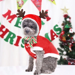 Costume De Renne Pour Animaux Noël Sweat À Capuche Flanelle Chien Chat Avec Écharpe À Rayures Tenue Chaude En Peluche