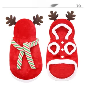 Détails du costume de Noël pour animaux en flanelle rouge avec bois de renne et écharpe