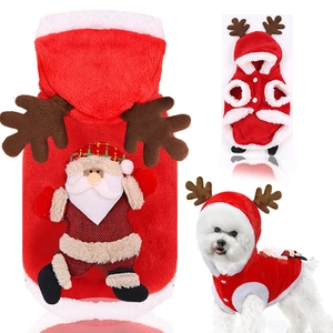 Sweat à capuche de Noël pour animaux avec renne et Père Noël en flanelle rouge douce