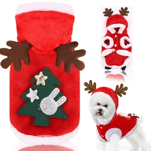 Sweat à capuche renne de Noël pour animaux en flanelle rouge avec bois de cerf