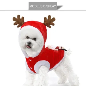 Costume de Noël pour animaux avec bois de renne et peluche Père Noël sur chien