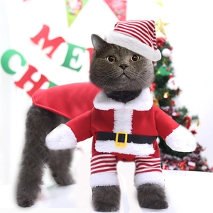 Costume natalizio per animali in 3 pezzi con cappotto rosso, scaldamuscoli e cappello di Babbo Natale
