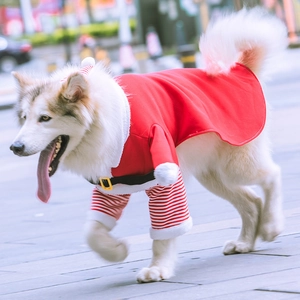Costume natalizio per cani con maglione in pile rosso e cappellino per cani grandi