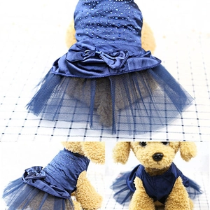 Robe pour chien bleu marine avec strass brillants, gros nœud et jupe tutu à couches