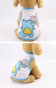 Detail of breathable pet cooling vest featuring blue cartoon print and knitted texture