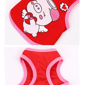 Breathable red dog cooling vest featuring cute cartoon pig print and seamless stitching