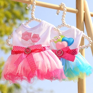 Pet Dog Princess Dress Cotton Tulle Mesh Tutu Skirt Lip Heart Embroidery Polka Dot Bow Rhinestone For Small Dogs Cats