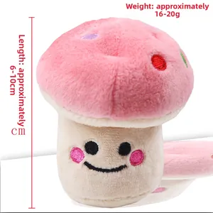 Detail showing plush pink mushroom toy dimensions 6-10cm with cute face embroidery