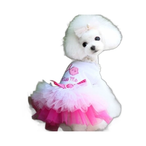 Pink and white pet dress with Kiss Me embroidery and layered tulle skirt for dogs