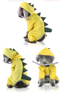 Détail de l'imperméable jaune dinosaure pour chien avec capuche transparente et écailles