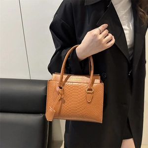 Brown crocodile embossed tote bag for women with fashion handles and shoulder strap
