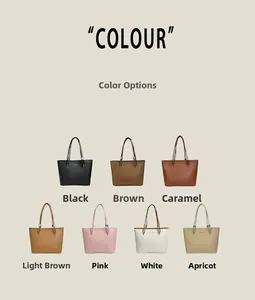 Vista a matrice che mostra sette colori della grande borsa tote in pelle con manici