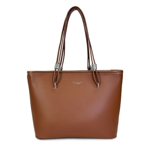 Borsa tote marrone in pelle da donna con doppi manici e logo David Jones