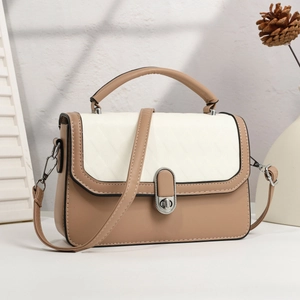 Damen Mode PU Leder Farbblock Gesteppt Kleine Quadratische Tasche Mit Tragegriff Metallschloss Umhängetasche Für Freizeit Reisen