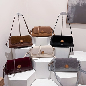French retro patchwork baguette bags for women with gold clasp in six classic colors