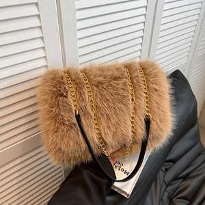 Borsa A Spalla In Pelliccia Sintetica Donna Peluche Grande Capacità Tote Moda Catena In Metallo Inverno Casual Tracolla Morbida