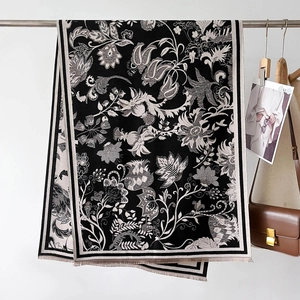 Macro detail of vintage floral knit shawl with delicate fringes and realistic patterns