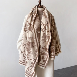 Vintage Floral Print Shawl Scarf Imitation Cashmere Warm Winter Wrap Elegant Tassel Fringe For Women Versatile