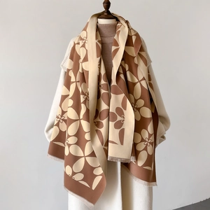 Donna Sciarpa Lunga con Nappine e Stampa Floreale Imitazione Cashmere Avvolgente Calda Elegante a Contrasto Invernale Gioielli di Moda