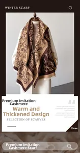 Détails de l'écharpe vintage imprimé fleuri et oiseaux en imitation cachemire
