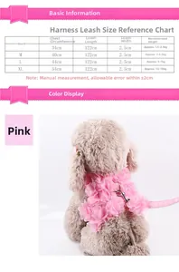 Guide des tailles pour harnais et laisse à fleurs pour animaux avec mesures en rose