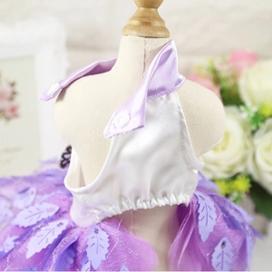 Sparkly leaf petal pet wedding dress for dogs and cats with white satin and purple tulle