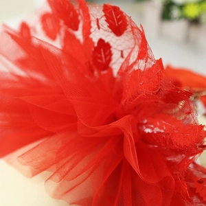 Sparkling red leaf lace pet dress with layered tulle and sequins for small dogs and cats