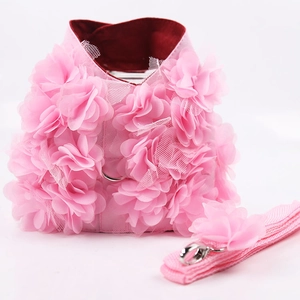 Harnais floral 3D rose pour animaux avec laisse assortie, maille respirante et boucles métal