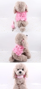 Harnais rose à fleurs avec laisse pour chats et chiens, vues de dos, de côté et de face