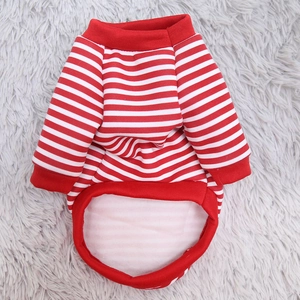 Classic red and white striped dog sweater with soft ribbed cuffs for small pets