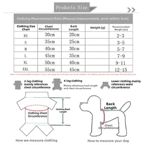 Tableau des tailles pour pyjamas en flanelle avec mesures du poitrail et du dos