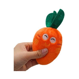 Cute carrot plush squeaky dog toy with embroidered smile face for pet play and chewing