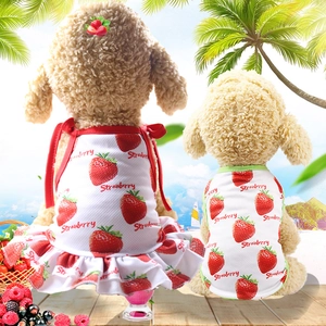 Vestido y chaleco de malla con estampado de fresas para perros pequeños y gatos