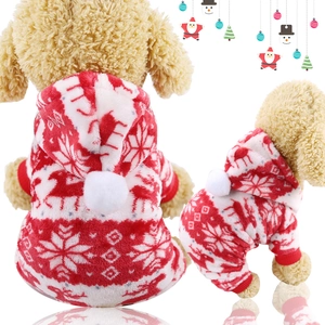 Christmas Dog Jumpsuit Flannel Warm Pet Clothes Reindeer Snowflake Pattern Hooded Puppy Vest Holiday Winter Costume Small Dogs
