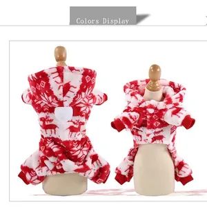 Festive red and white flannel Christmas dog onesie with reindeer and snowflake patterns