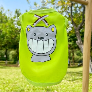 Détail de la veste néon pour chien avec motif dessin animé et ruban sur cintre perle