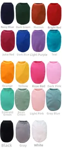 Grid view of various colorful cotton pet vests for dogs and cats in 19 vibrant shades