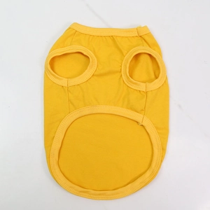 Detail of bright yellow soft knit pet vest with classic round neck and sleeveless cut
