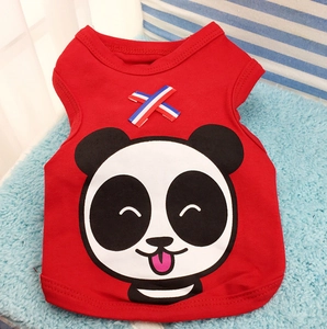 Gilet rouge en coton pour animaux avec motif panda mignon et ruban tricolore élégant