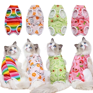 Elastic cotton recovery suit for small dogs and cats in four colorful cartoon prints