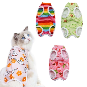 Colorful pet surgical recovery suit for small dogs and cats with fruit and floral patterns