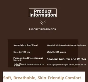 Detailed size and material specification chart for the premium thick cashmere pashmina