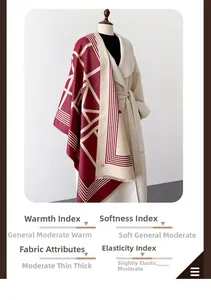 Detail eines bordeaux-beigen geometrischen Pashminas mit dicker Kaschmir-Textur