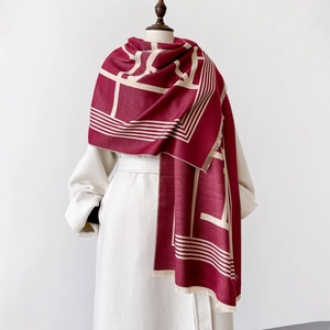 Winter Damen Schal Stola Kaschmir-Imitat Geometrisches Buchstabenmuster Verdickt Warm Fransen Elegant Vielseitig