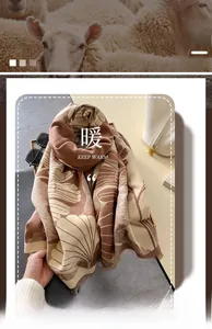 Detailed texture of thick scarf with leaf patterns, earthy tones, and fringe edges