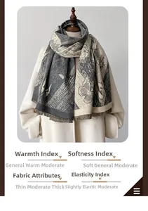 Detail of butterfly pattern cashmere feel scarf with fine tassel edges on a mannequin