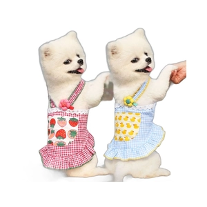 Cute cotton pet strawberry and duck pattern dresses with lace trim for cats and dogs