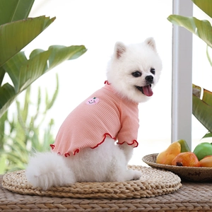 Détail d'une chemise rose à carreaux pour animaux avec broderie et bordure ondulée rouge