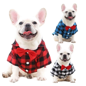 Plaid Pet Shirt Polyester Dog Formal Suit With Bowtie Wedding Party Costume For Small Medium Large Dogs Cats Frenchie