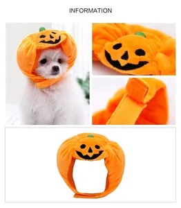 Adjustable pumpkin shaped pet hat for cats and dogs featuring a black embroidered smile